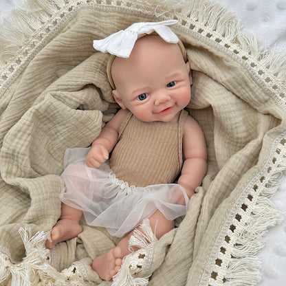 Bambola reborn Vivienne da 30 cm in morbido silicone con vestito color caffè