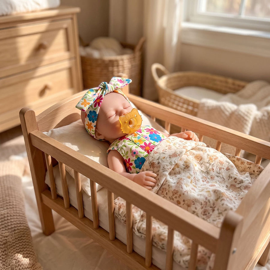 Mini bambola Reborn Loulou da 20 cm in silicone pieno con tutina a fiori