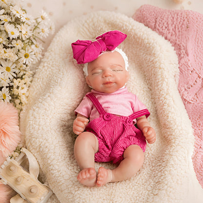 Mini bambola Reborn Pascale in silicone da 20 cm occhi chiusi con completino rosa