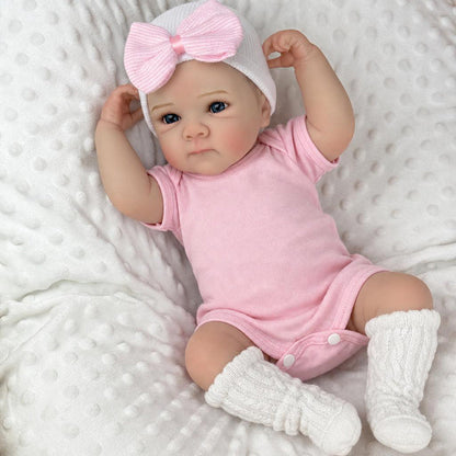 Bambola reborn Bettie da 18 pollici con occhi azzurri realistici bambina con body rosa