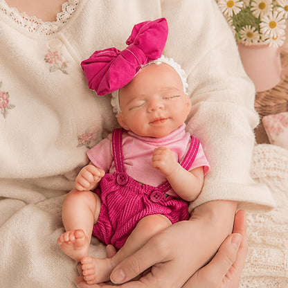 Mini bambola Reborn Pascale in silicone da 20 cm occhi chiusi con completino rosa