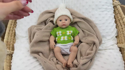 30cm Full Silicone Meadow Reborn Baby Girl in Green floral sweater
