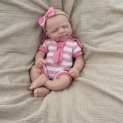 30cm Full Silicone Asleep Pascale Reborn Doll Girl In Pink Stripe Outfits