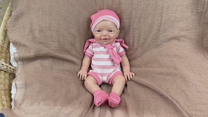 30cm Lifelike Smile Full Silicone Blue Eyes Charlie Reborn Girl in Pink Stripe Clothes