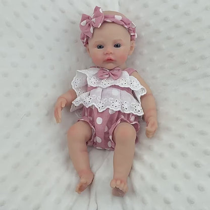 30cm Full Silicone Meadow Reborn Baby Girl in Pink Polka dots Clothes