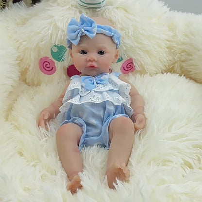 30cm Full Silicone Meadow Reborn Baby Girl in Blue Polka dots Clothes