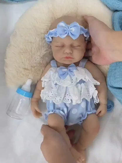 Bambola Reborn realistica da 30 cm completamente in silicone addormentata Loulou