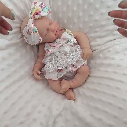 30cm Full Silicone Closed Eyes Loulou Reborn Baby Girl in Lace Floral Dress