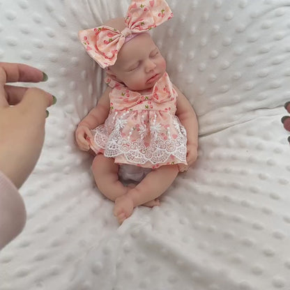 30cm Full Silicone Closed Eyes Loulou Reborn Baby Girl in Lace Cherry Dress