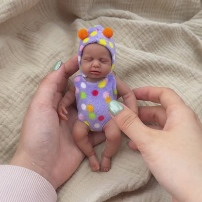 15cm Silicone Dark Skin Loulou Mini Reborn Doll in Polk Dot Outfits