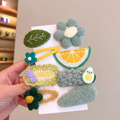 Cute Knitted Kids Cartoon BB Hairpin Set 8 Pieces Set