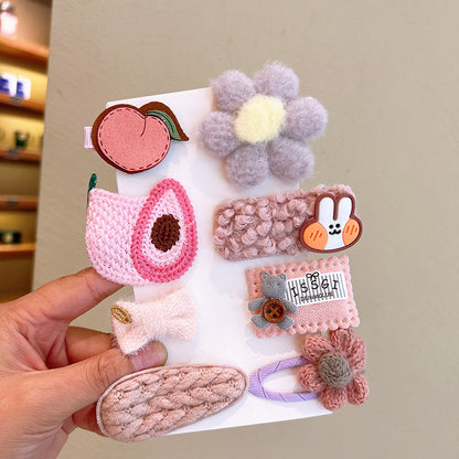 Cute Knitted Kids Cartoon BB Hairpin Set 8 Pieces Set