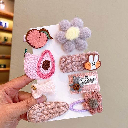 Cute Knitted Kids Cartoon BB Hairpin Set 8 Pieces Set