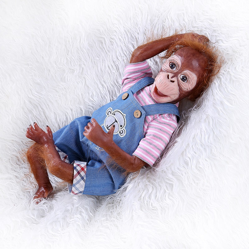 Bambola Reborn Scimmia In Silicone 52 Cm - Realistica Neonata Con Occhi Aperti, Vestita E Accessoriata