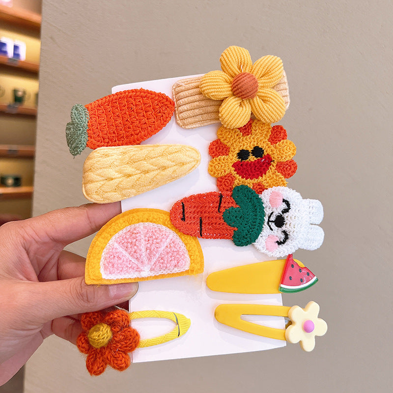 Cute Knitted Kids Cartoon BB Hairpin Set 8 Pieces Set