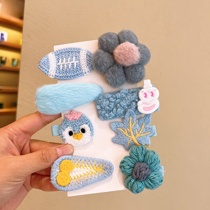 Cute Knitted Kids Cartoon BB Hairpin Set 8 Pieces Set